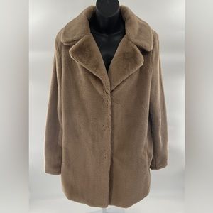 Dolce Cabo Mid Length Brown Faux Fur Jacket - Size Medium